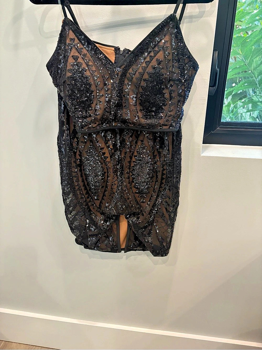 Black Sequin Lace Chemise